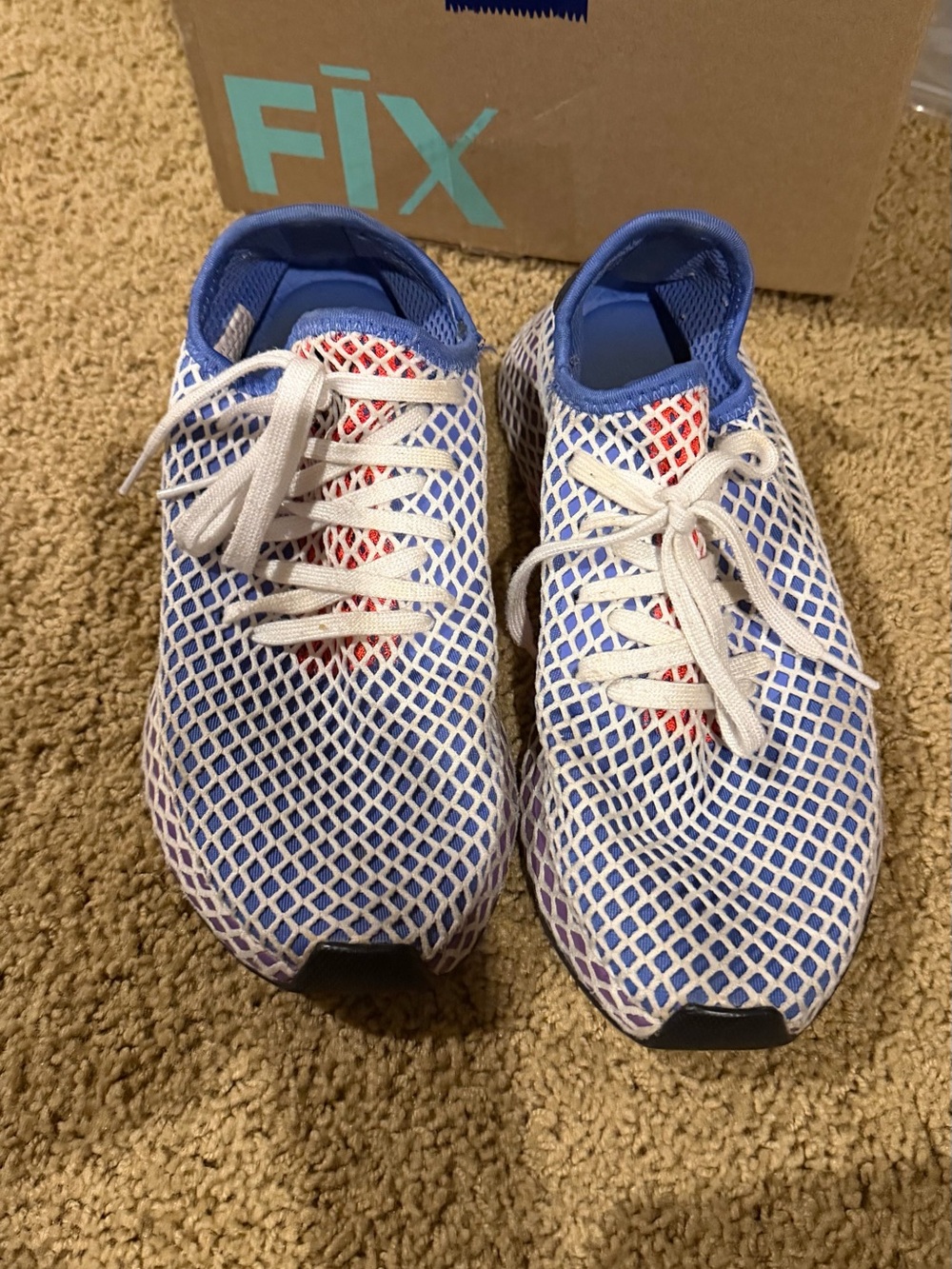 adidas women’s Mesh Athletic Shoes - Blue White with Red Accent